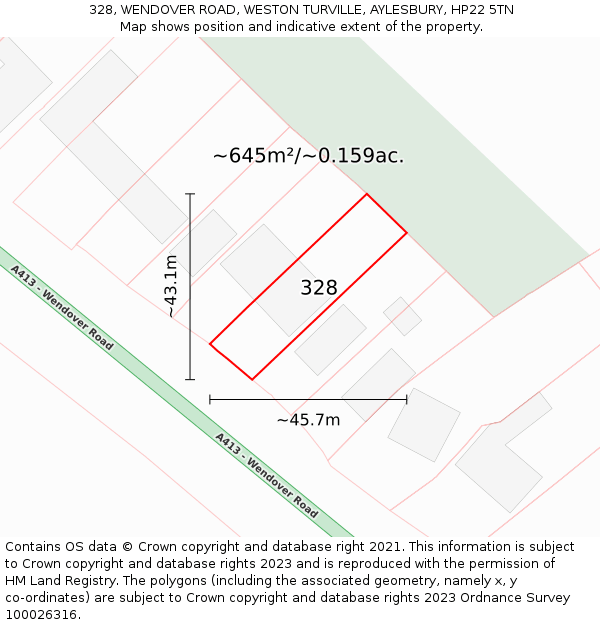 328, WENDOVER ROAD, WESTON TURVILLE, AYLESBURY, HP22 5TN: Plot and title map