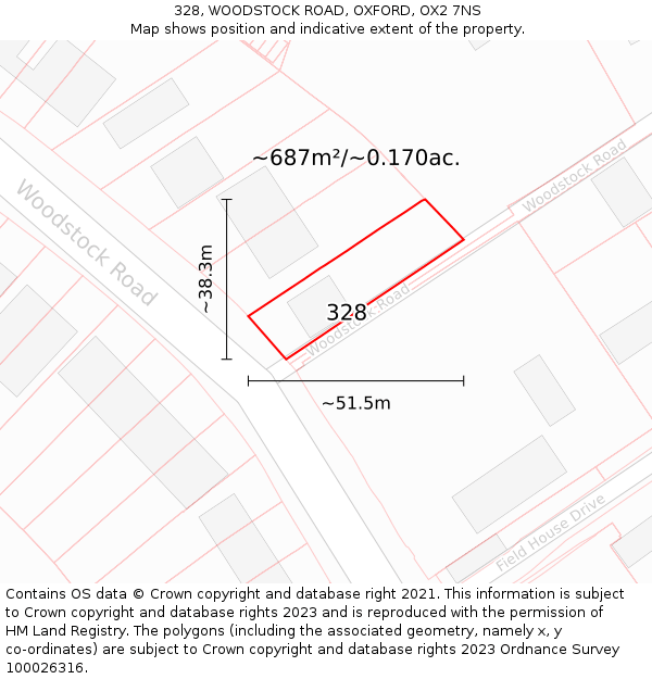 328, WOODSTOCK ROAD, OXFORD, OX2 7NS: Plot and title map