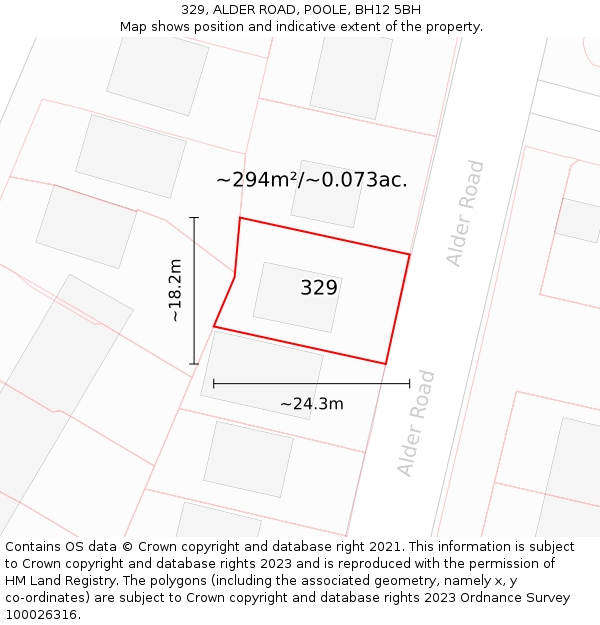 329, ALDER ROAD, POOLE, BH12 5BH: Plot and title map