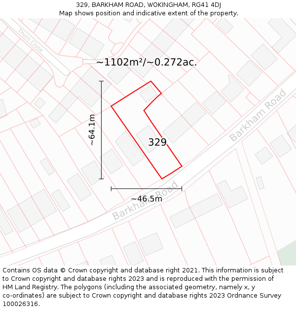 329, BARKHAM ROAD, WOKINGHAM, RG41 4DJ: Plot and title map