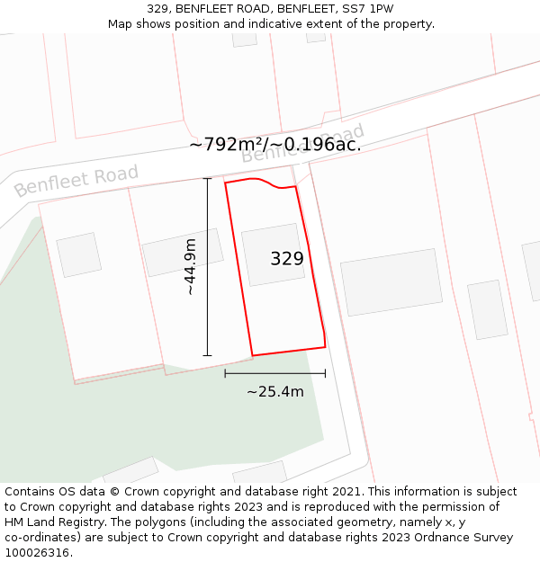 329, BENFLEET ROAD, BENFLEET, SS7 1PW: Plot and title map