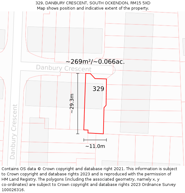 329, DANBURY CRESCENT, SOUTH OCKENDON, RM15 5XD: Plot and title map