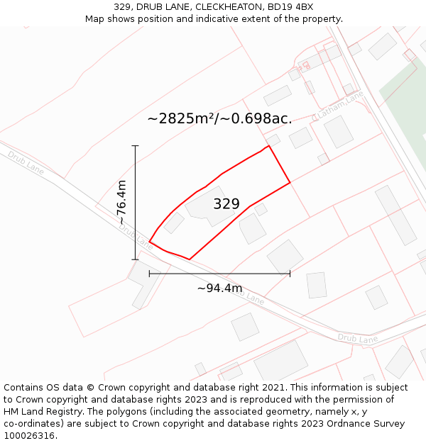 329, DRUB LANE, CLECKHEATON, BD19 4BX: Plot and title map