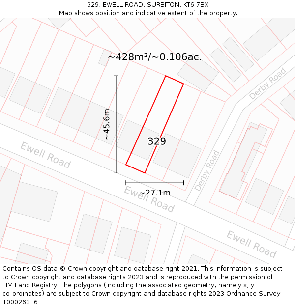 329, EWELL ROAD, SURBITON, KT6 7BX: Plot and title map