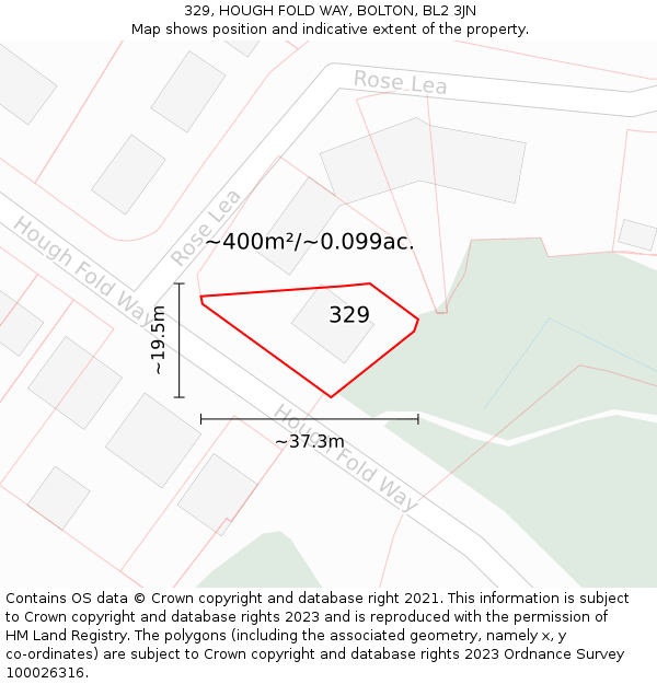 329, HOUGH FOLD WAY, BOLTON, BL2 3JN: Plot and title map