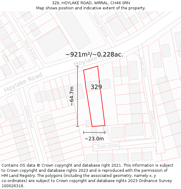 329, HOYLAKE ROAD, WIRRAL, CH46 0RN: Plot and title map