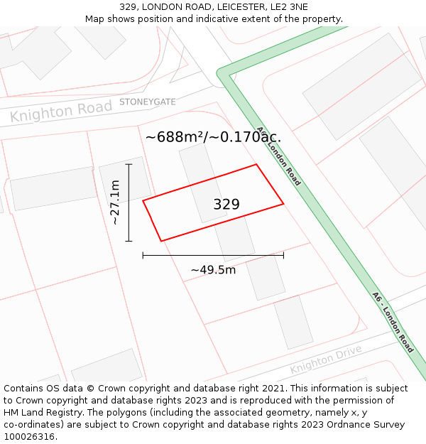 329, LONDON ROAD, LEICESTER, LE2 3NE: Plot and title map