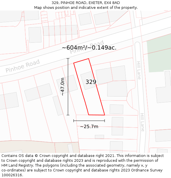 329, PINHOE ROAD, EXETER, EX4 8AD: Plot and title map