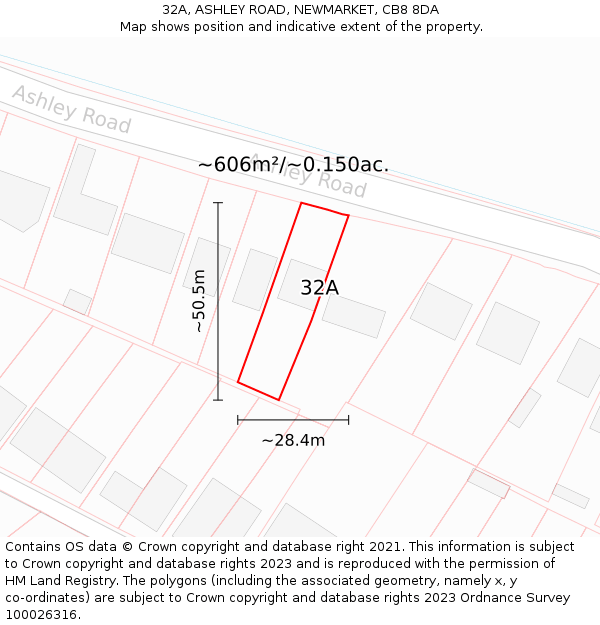 32A, ASHLEY ROAD, NEWMARKET, CB8 8DA: Plot and title map