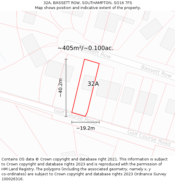 32A, BASSETT ROW, SOUTHAMPTON, SO16 7FS: Plot and title map