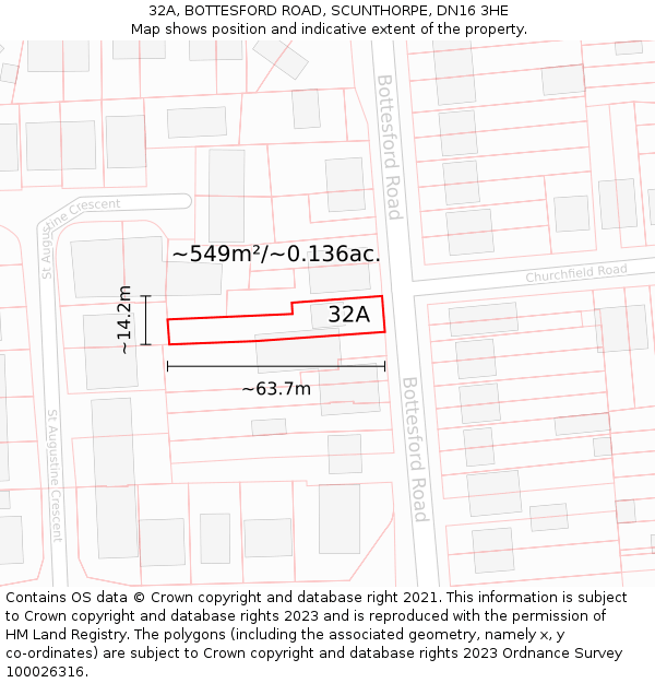 32A, BOTTESFORD ROAD, SCUNTHORPE, DN16 3HE: Plot and title map