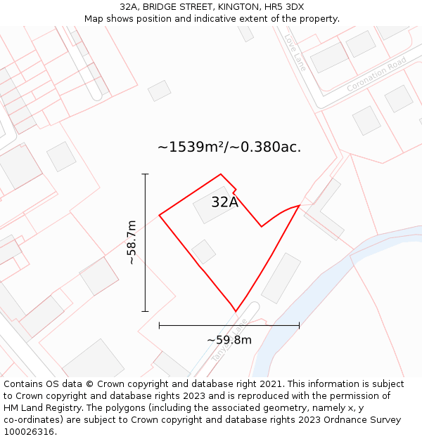 32A, BRIDGE STREET, KINGTON, HR5 3DX: Plot and title map