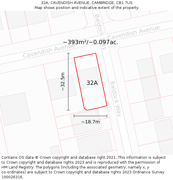 32A, CAVENDISH AVENUE, CAMBRIDGE, CB1 7US: Plot and title map