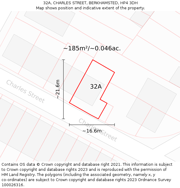 32A, CHARLES STREET, BERKHAMSTED, HP4 3DH: Plot and title map