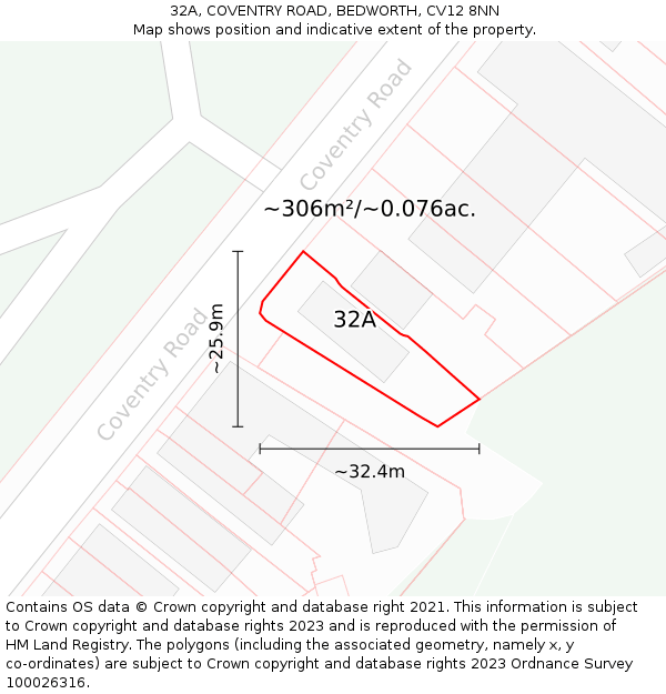 32A, COVENTRY ROAD, BEDWORTH, CV12 8NN: Plot and title map