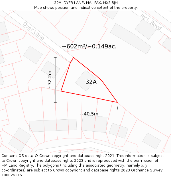 32A, DYER LANE, HALIFAX, HX3 5JH: Plot and title map