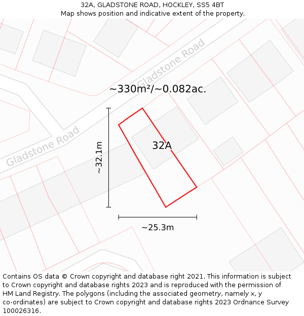 32A, GLADSTONE ROAD, HOCKLEY, SS5 4BT: Plot and title map