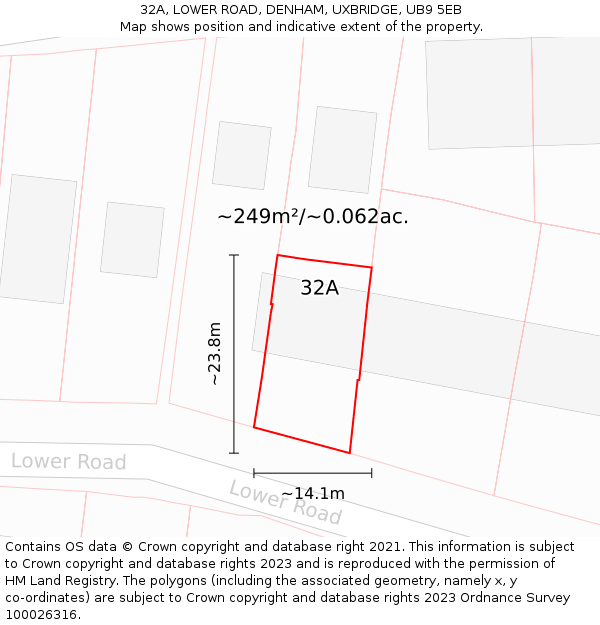 32A, LOWER ROAD, DENHAM, UXBRIDGE, UB9 5EB: Plot and title map