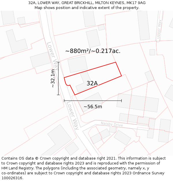 32A, LOWER WAY, GREAT BRICKHILL, MILTON KEYNES, MK17 9AG: Plot and title map