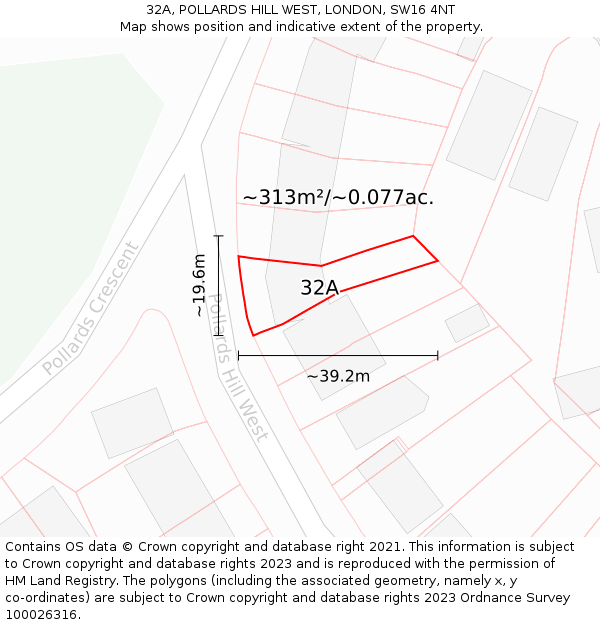 32A, POLLARDS HILL WEST, LONDON, SW16 4NT: Plot and title map