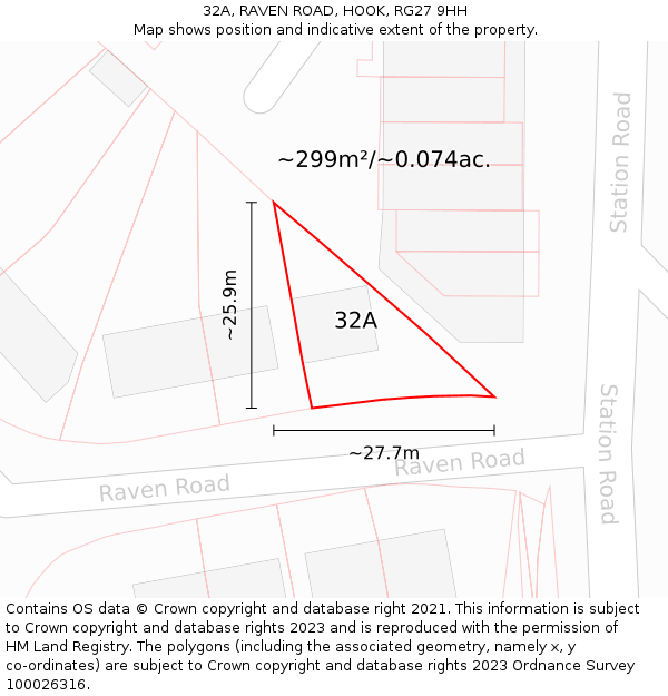 32A, RAVEN ROAD, HOOK, RG27 9HH: Plot and title map