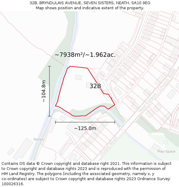 32B, BRYNDULAIS AVENUE, SEVEN SISTERS, NEATH, SA10 9EG: Plot and title map