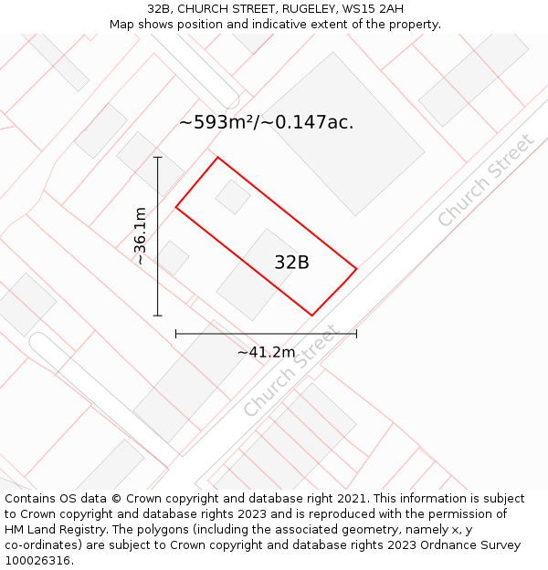 32B, CHURCH STREET, RUGELEY, WS15 2AH: Plot and title map