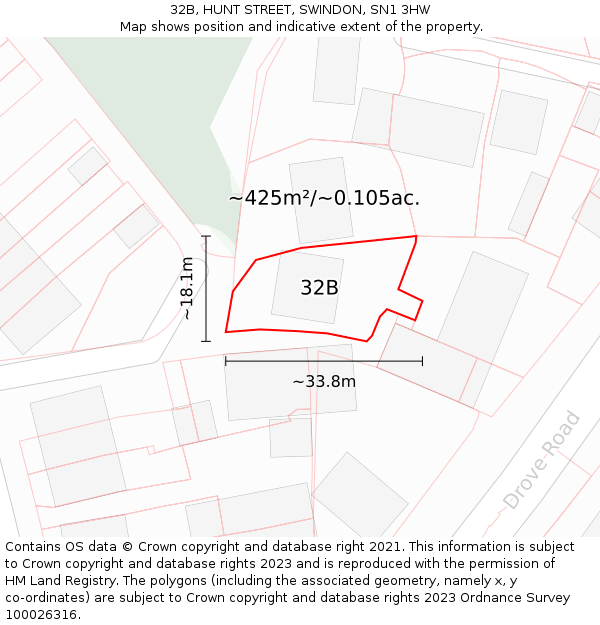 32B, HUNT STREET, SWINDON, SN1 3HW: Plot and title map
