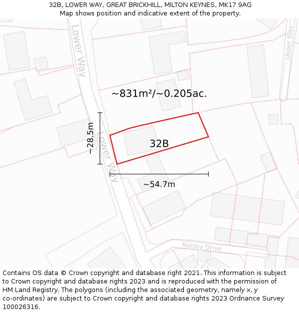 32B, LOWER WAY, GREAT BRICKHILL, MILTON KEYNES, MK17 9AG: Plot and title map