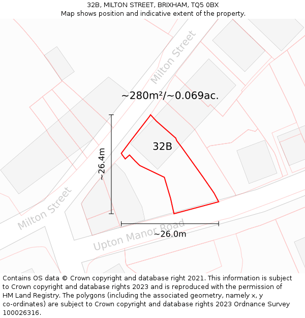 32B, MILTON STREET, BRIXHAM, TQ5 0BX: Plot and title map