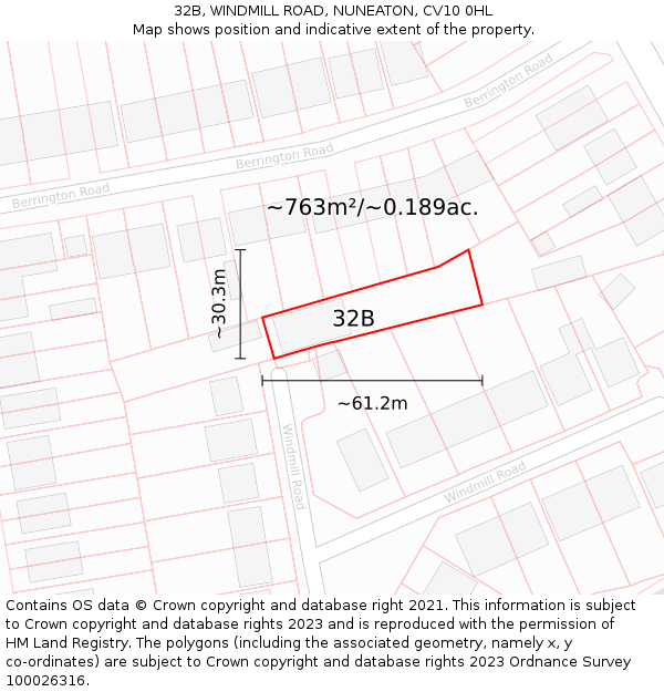 32B, WINDMILL ROAD, NUNEATON, CV10 0HL: Plot and title map