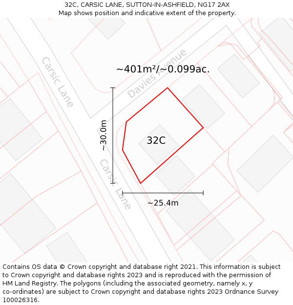 32C, CARSIC LANE, SUTTON-IN-ASHFIELD, NG17 2AX: Plot and title map