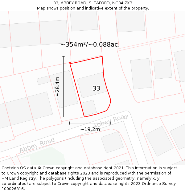 33, ABBEY ROAD, SLEAFORD, NG34 7XB: Plot and title map
