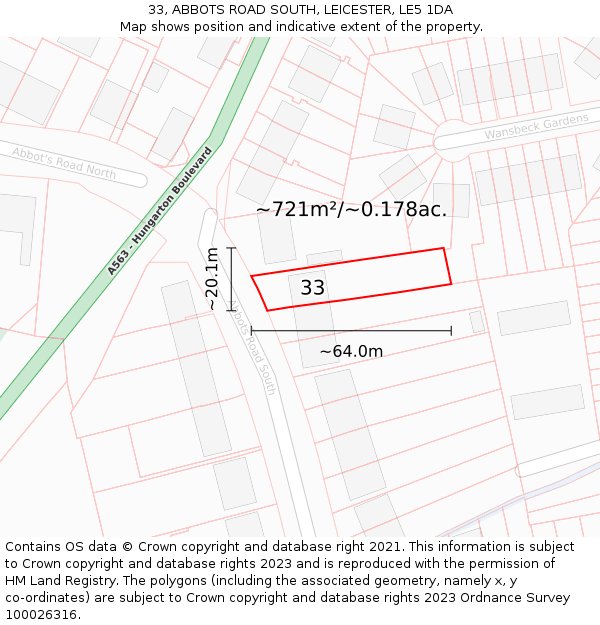 33, ABBOTS ROAD SOUTH, LEICESTER, LE5 1DA: Plot and title map