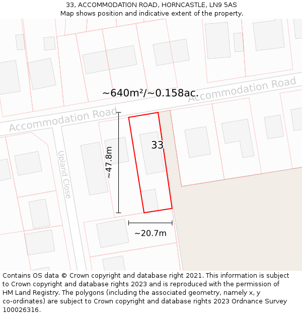 33, ACCOMMODATION ROAD, HORNCASTLE, LN9 5AS: Plot and title map