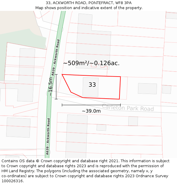 33, ACKWORTH ROAD, PONTEFRACT, WF8 3PA: Plot and title map