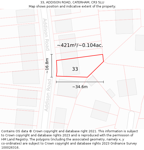 33, ADDISON ROAD, CATERHAM, CR3 5LU: Plot and title map