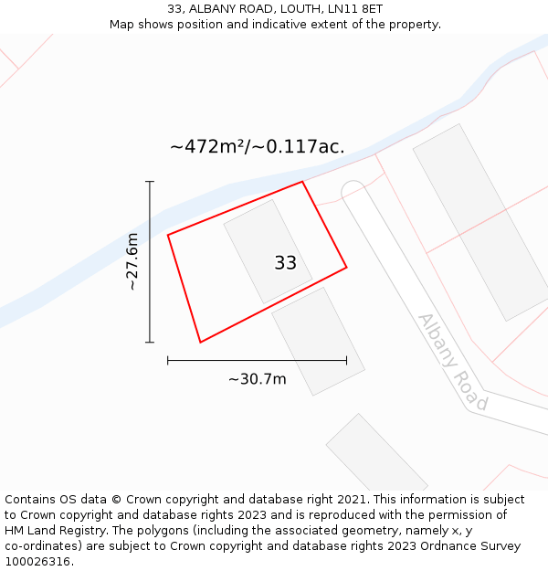 33, ALBANY ROAD, LOUTH, LN11 8ET: Plot and title map