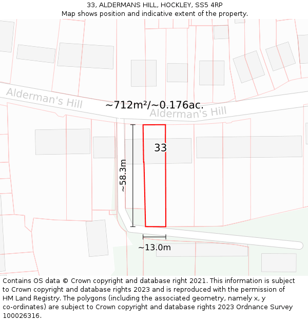 33, ALDERMANS HILL, HOCKLEY, SS5 4RP: Plot and title map