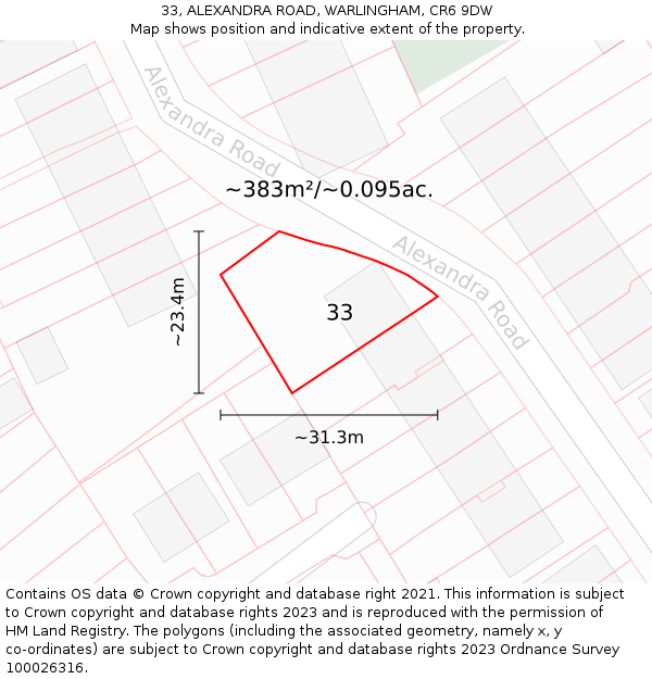 33, ALEXANDRA ROAD, WARLINGHAM, CR6 9DW: Plot and title map