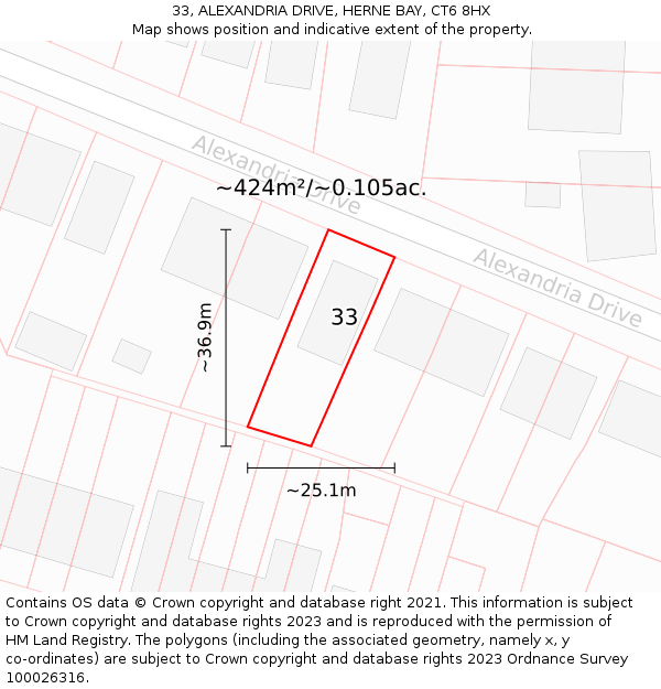 33, ALEXANDRIA DRIVE, HERNE BAY, CT6 8HX: Plot and title map