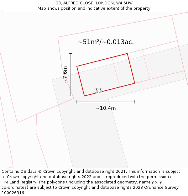 33, ALFRED CLOSE, LONDON, W4 5UW: Plot and title map