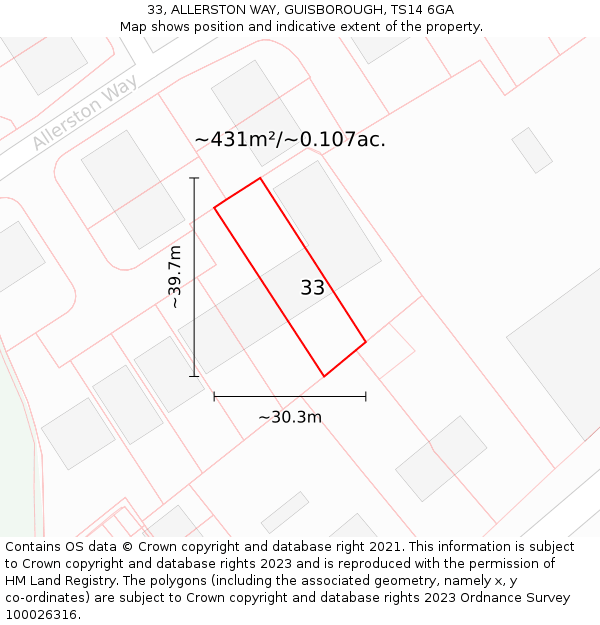 33, ALLERSTON WAY, GUISBOROUGH, TS14 6GA: Plot and title map