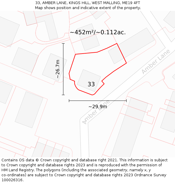 33, AMBER LANE, KINGS HILL, WEST MALLING, ME19 4FT: Plot and title map