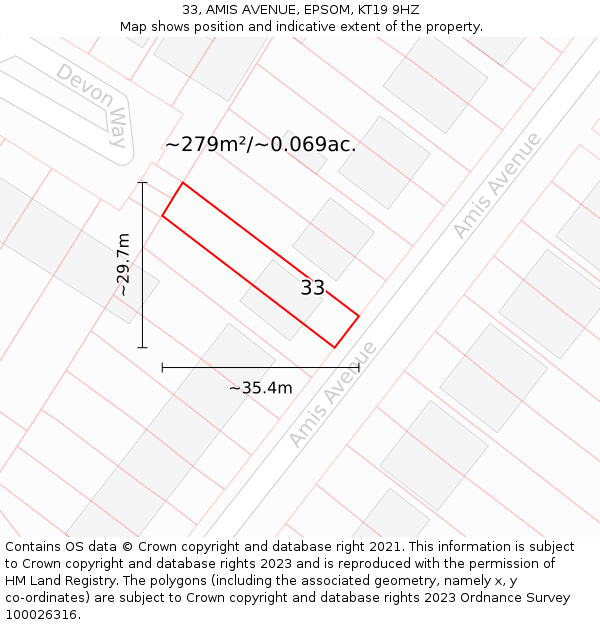 33, AMIS AVENUE, EPSOM, KT19 9HZ: Plot and title map