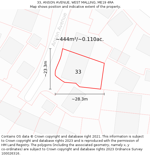 33, ANSON AVENUE, WEST MALLING, ME19 4RA: Plot and title map