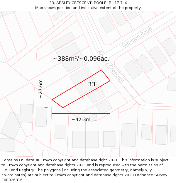 33, APSLEY CRESCENT, POOLE, BH17 7LX: Plot and title map