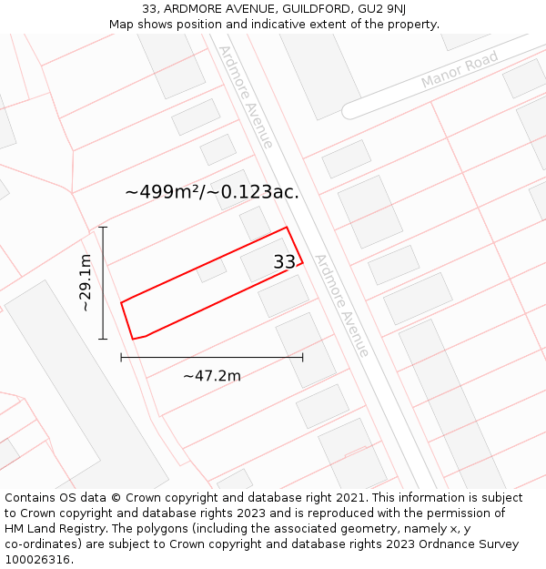 33, ARDMORE AVENUE, GUILDFORD, GU2 9NJ: Plot and title map