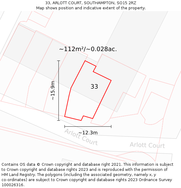 33, ARLOTT COURT, SOUTHAMPTON, SO15 2RZ: Plot and title map