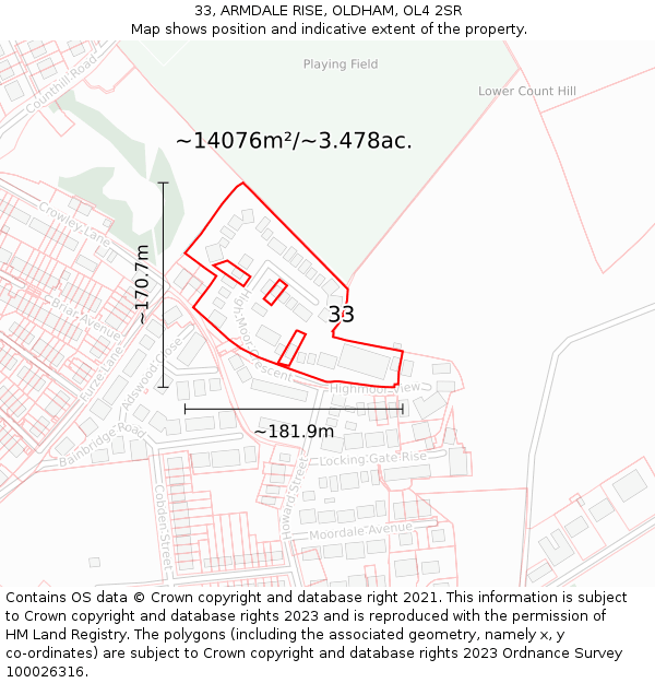 33, ARMDALE RISE, OLDHAM, OL4 2SR: Plot and title map